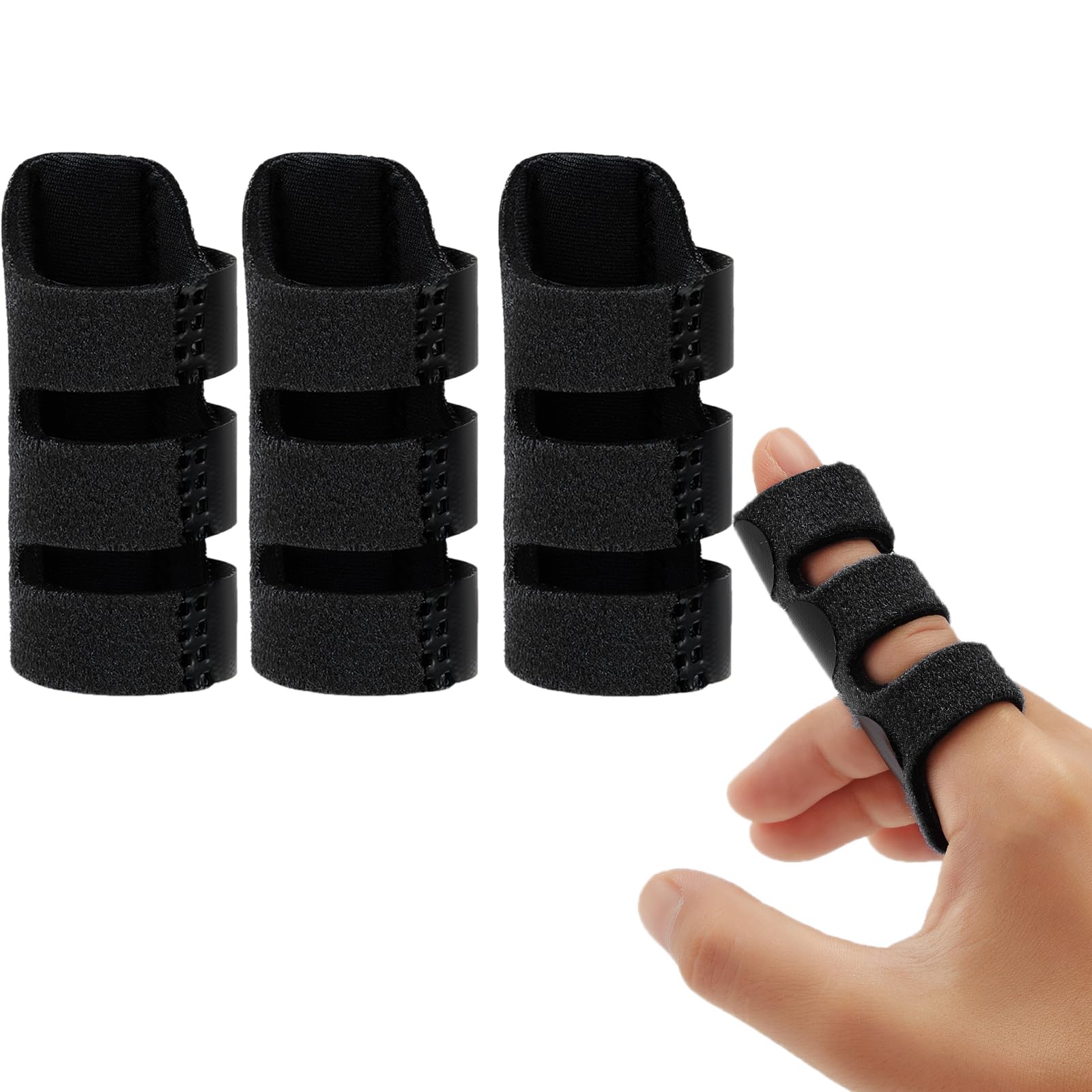 Echify Finger Splint - 3pcs Upgraded Finger Support Trigger Finger Brace with 3 Adjustable Fixing Belt Mallet Finger Splints for Straighten Broken Bent Finger & Arthritis Pain Relieve Black