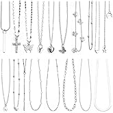 18 Pcs Y2K Necklace Set, Y2K Jewelry and Grunge Necklace Pack with Cross, Heart, Butterfly, Star, Moon, Pearl Chain Pendants, Emo Necklace Layered Set for Women