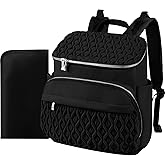 NatuFuse Baby Diaper Bag Backpack, Expandable Baby Bag for Girl Boy, Travel Diaper Backpack with Insulated Pocket, Changing Pad, Quilted Diaper Bag for Mom Dad, Newborn Baby Essentials Must Have Black
