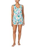 Cuddl Duds Womens Ruffle Trim Knit Boxer Shorts Pajama Set Small Pink Multi