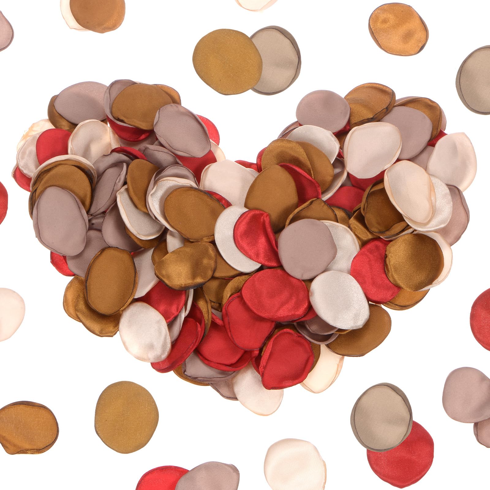 M METERXITY 600-Pack Silk Artificial Flower Rose Petals, 1.38x1.38 Inch Silk Rose Petals Wedding Faux Flowers for Wedding/Party/Aisle Runner/Bridal Shower/Table [Champagne+Gold+Red+Khaki]