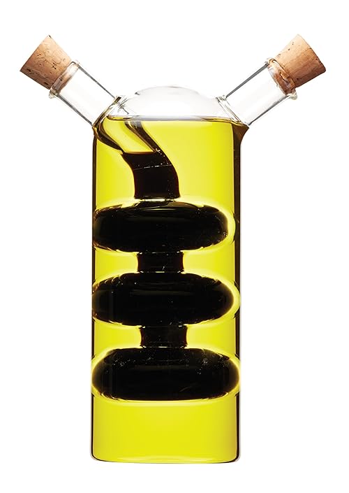 KitchenCraft World of Flavours Oil and Vinegar Dispenser Glass, 2 in 1 Oil and Vinegar Bottle, Cruet Bottle with Cork Stoppers, Cascade Design, 100 + 300 ml