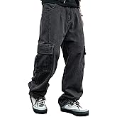 Mens Baggy Jeans for Men Women Y2k Skater Vintage Plain Pants Multiple Pockets Casual Wide Leg Loose Fit Cargo Denim Jeans
