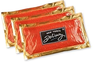 New York's Delicacy, Natural Smoked Salmon Nova - 3 x 1 Lb. [3 Lb.] - Most Awarded, Pre-Sliced, Fully Trimmed - Kosher, Gluten Free, High in Omega 3 - Processed in the US from fresh never frozen premium Atlantic Salmon fillets, hatched in the pristine waters of the Patagonia lakes and grown in the southern Pacific Ocean.…