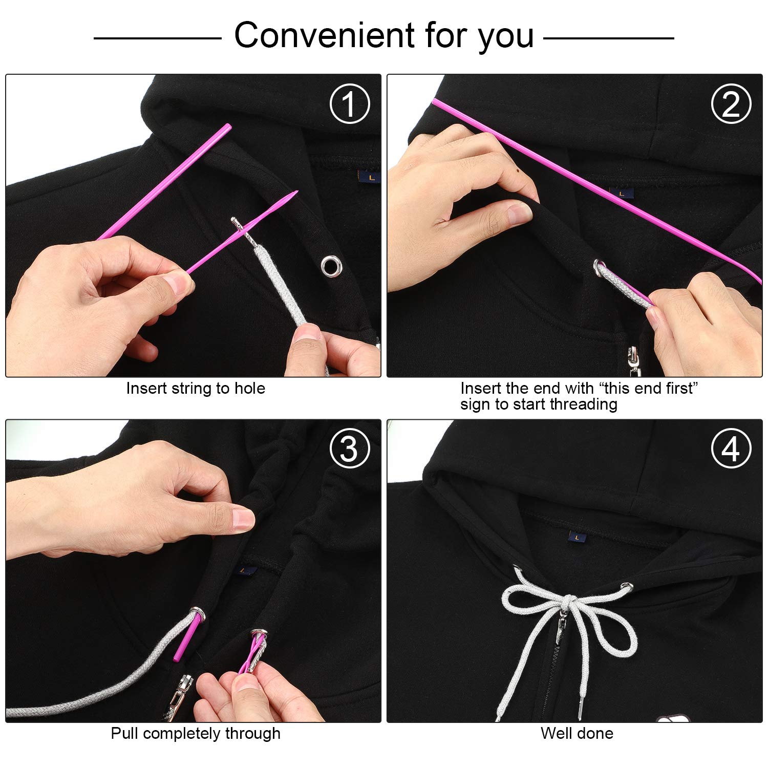 WILLBOND 24 Pieces 59 Inch Replacement Drawstring Cords Universal Drawstring Clothing Replacement 3 Pieces Flexible Threaders Easy Threader Needle for Sweatpants Shorts Hoodies