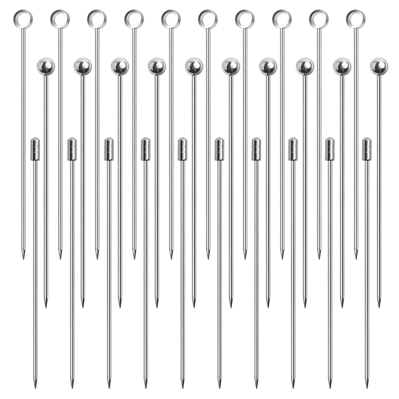 DONQL 30 PCS Stainless Steel Cocktail Sticks Set Reusable Fruit Sticks Toothpicks Metal Martini Skewers Drink Picks for Cocktail Party, Barbeque Snacks,Appetizers,Hamburger,etc.(30)