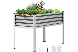 Keten Raised Garden Bed with Legs, 48×24×32in Outdoor Metal Galvanized Elevated Planter Box with Glove, Socket Wrench, Screwdriver for Vegetables, Flower, Backyard, Patio, Balcony (Silver)