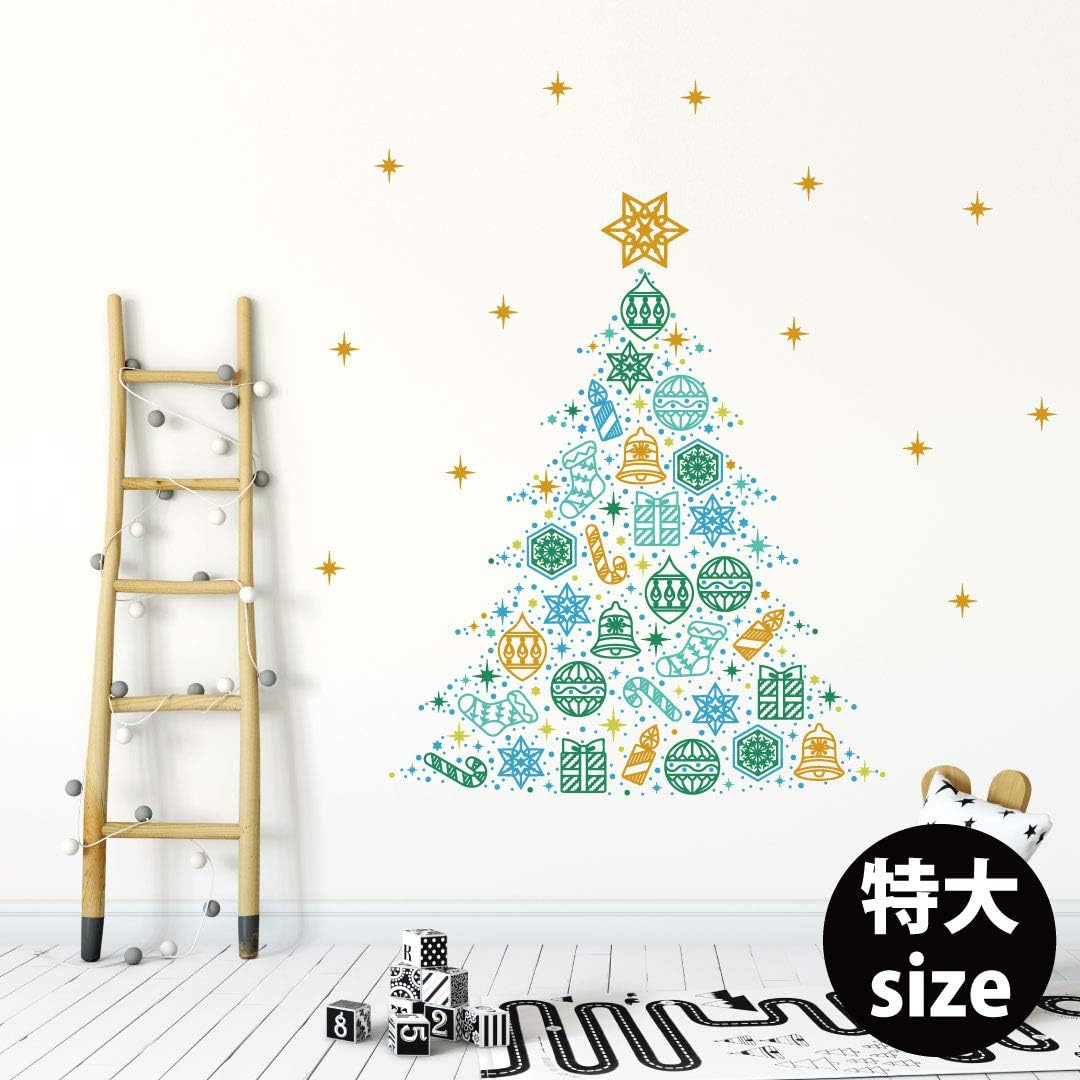 Amazon Co Jp クリスマス シール式ウォールステッカー Xmas 冬休み プレゼント 12月25日 ツリー サンタ 飾り 60 1cm 特大サイズ クリスマス 特大 ステッカー ツリー 緑 グリーン 星 ホーム キッチン
