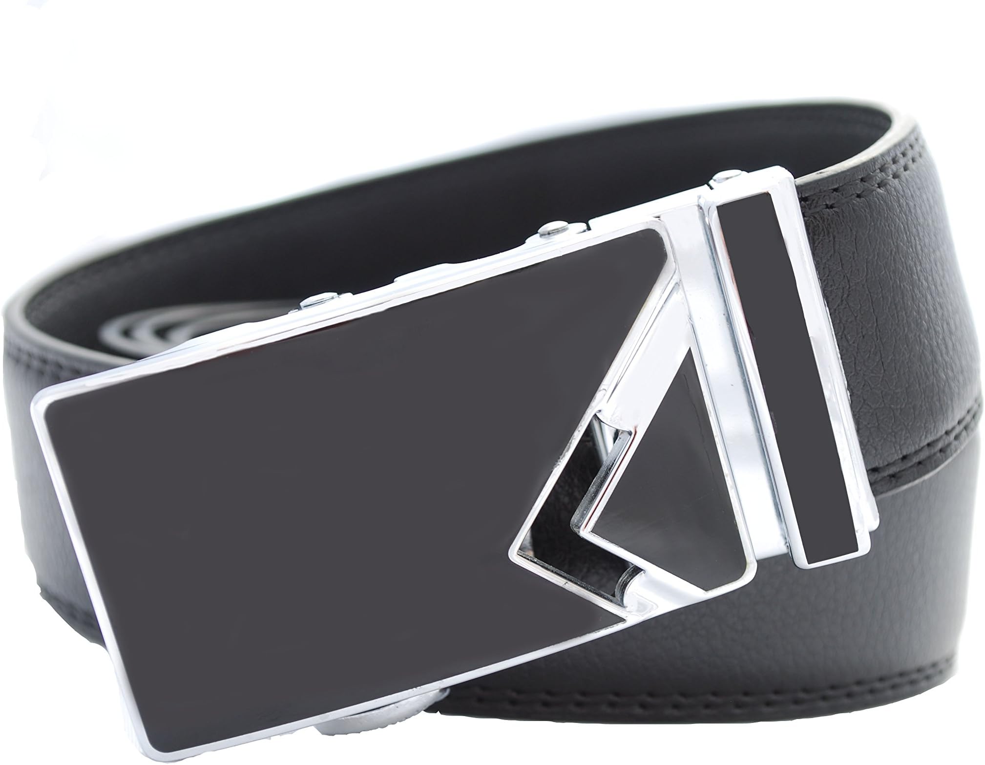 dBurg Products No Holes One Size Adjustable All Leather Black Ratchet Belt With Smooth Onyx Buckle Accented With Side Silver V Design