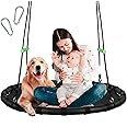 ZBZBML Tree Swing with PP Mat for Kids and Adults - Durable, Safe, and Easy to Install,Black Outdoor Saucer Swing,Flying Saucer Web Circle Swing for Yard Garden Playground Park (40 inches Diameter)