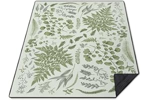 Cuslnox Picnic Blankets Waterproof Foldable Extra Large,80"x 60" Outdoor Beach Blanket Sandproof,3-Layer Lightweight Handy Mat Tote Picnic Camping Rugs for Outside Your Rv(Vintage Green Plants)