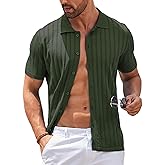 COOFANDY Men's Knit Shirts Short Sleeve Button Down Polo Shirt Vintage Casual Summer Beach Shirts