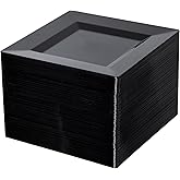 NZVCN 100 Pack Black Plastic Square Dessert Plates, 6.5" Disposable Salad Plates Heavy Duty Plates for Party, Wedding, Christmas, Easter