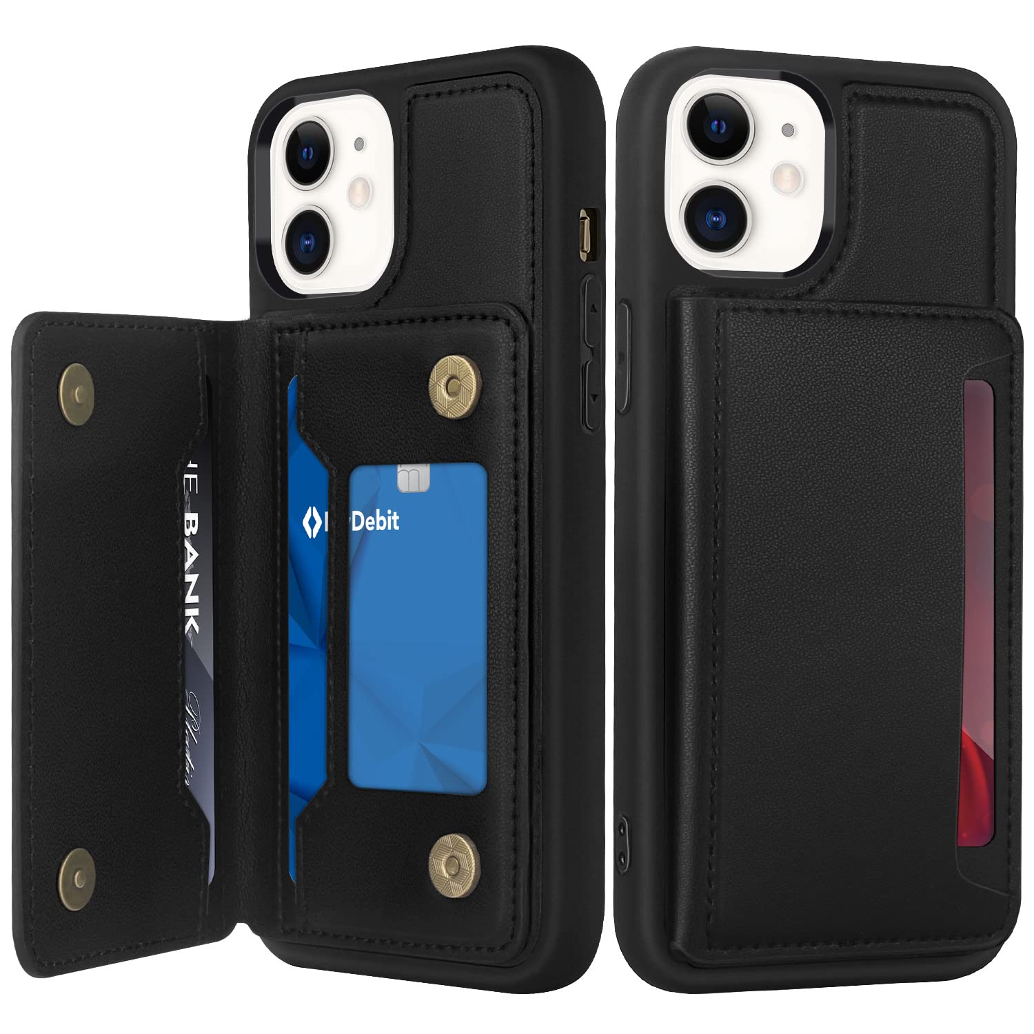 Petocase for iPhone 11 Case with 2 Tempered Glass Screen Protector, Leather Wallet Case with Card Slots Holder Compatible with iPhone 11 Black