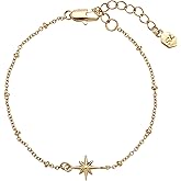 Semper.L 14K Gold Plated Dainty Layered Anchor Chain Bracelet for Women – Adjustable Minimalist Pendant Jewelry, Trendy Fashion Gift | Star & Anchor Bracelet (Star)