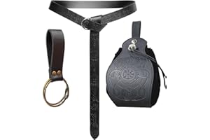 SUMGOGO Belt Pouch Waist Bag 4PCS Retro Medieval Viking Bag Leather Belt Renaissance Halloween Festival Cosplay Costume Accessories (1-Black)