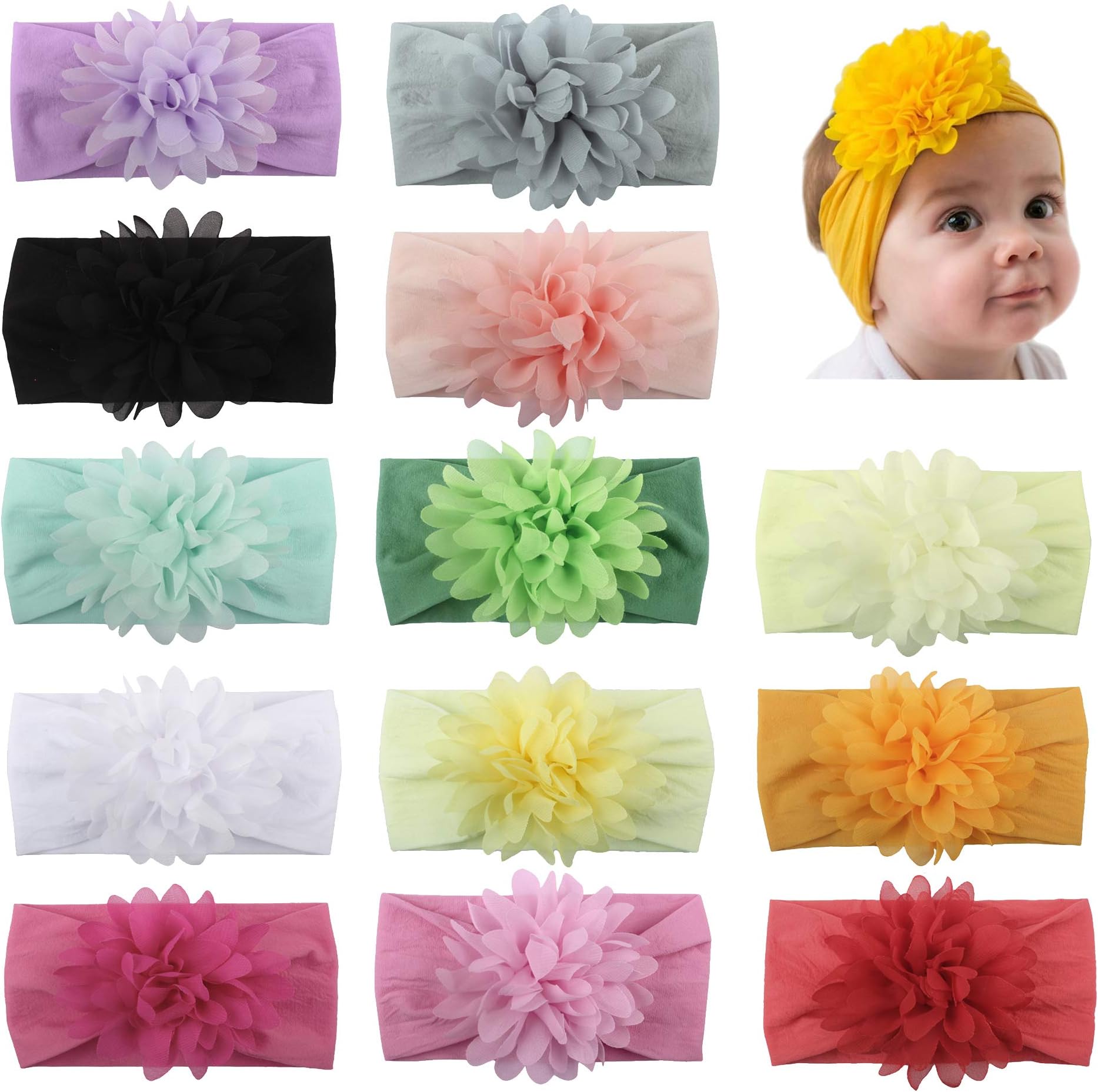 WZT Stretchy Knot Nylon Baby Headbands For Newborn Baby Girls Infant Toddlers Kids Bows Child Hair Accessories