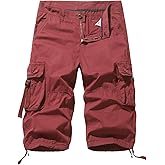 AOYOG Men's Cargo Shorts 3/4 Cotton Relaxed Fit Below Knee Capri Cargo Pants