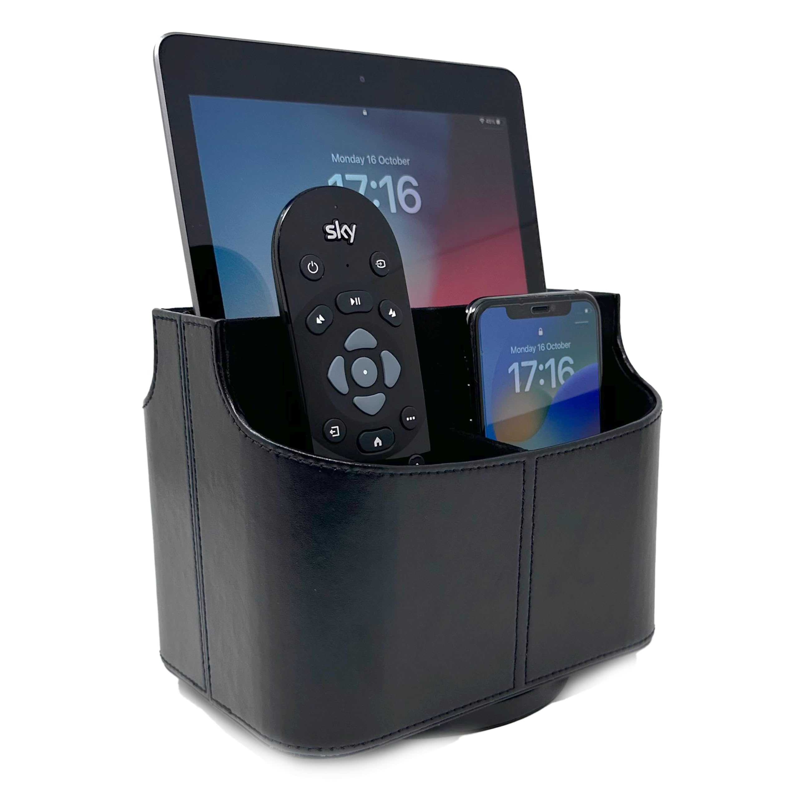 Super and Social Rotatable Remote Control Holder, Desk Caddy & Makeup Organiser Storage | Black TV Remote Holder | Spinning Organiser | 5 Compartments | Tablet PC/eBook, Stationery & Office Supplies