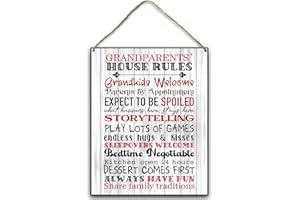 UTAQER Grandparents' Rules Wood Hanging Sign, Art Wood Living Room Sign Plaque with Rope, Kitchen Wall Wooden Plaque Hang Ornament, Home Door Shelf Decorative Supplies, Housewarming Christmas Gift -21