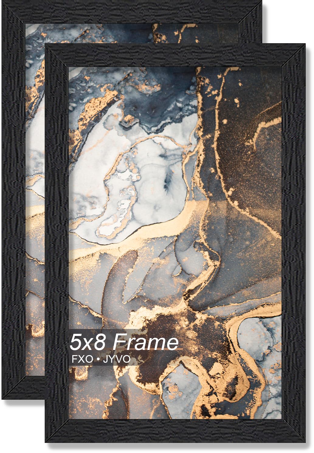 Photo 1 of Fxojyvo Engineered Wood 5x8 Picture Frame Set of 2, Black Frame for 5 x 8 Inch Picture Poster Photo, Light Weight 5 by 8 Frame with Wood-grain for Wall - 2 Pack/Black/5"x8"