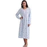 Keyocean Cotton Nightgowns for Women, Soft Comfy Long Sleeve Sleepwear House Dress for Sleeping Lounging