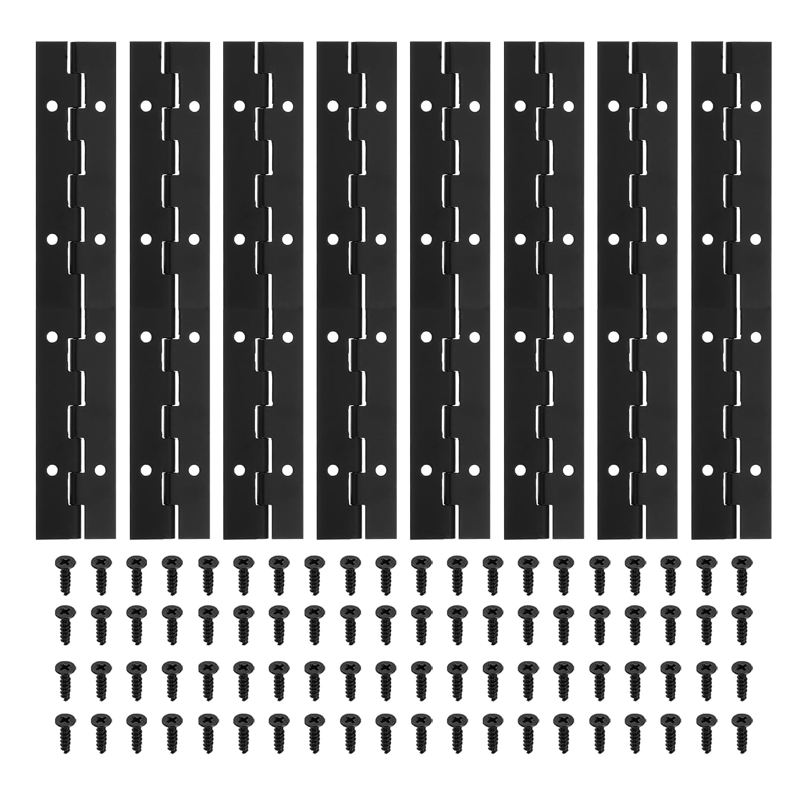 PATIKIL 8x1.2 Inch Piano Hinge,8 Pcs 304 Stainless Steel Continuous Hinge with Holes for Piano Gate Door Wooden Storage Box Cabinet Boat,Black