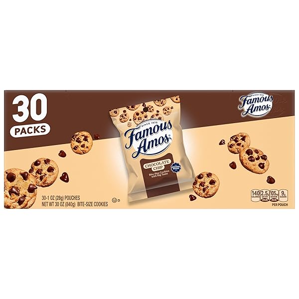 FAMOUS AMOS ORIGINAL RECIPE CHOCOLATE CHIP BITE-SIZE COOKIES, 30 PACK BOX, 30 OZ