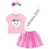 imagikids Birthday Girl Outfit - T-Shirt, Tulle Tutu Skirt, Headband & Satin Sash Set Toddler to Big Kid Sizes (2T - 10-12)