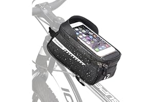 ENGWE Bike Front Frame Bag, Waterproof Bike Phone Holder Mountain Bicycle Handlebar Pouch Cycling Storage Bag with TPU Touch-Screen Sun-Visor Rain Cover for Phones under 6.5”