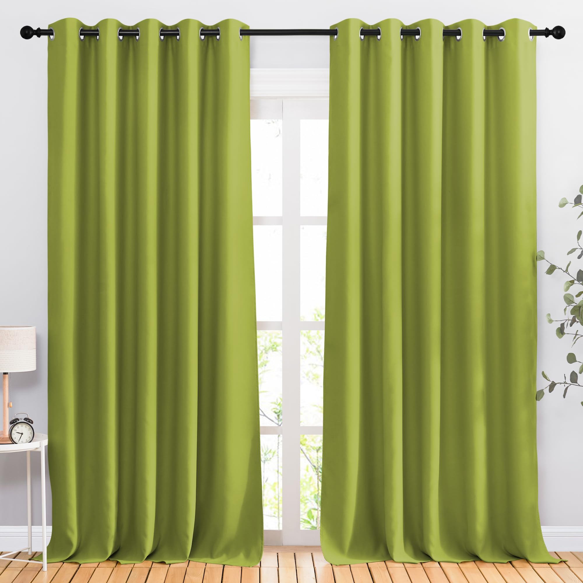 NICETOWN Room Darkening Room Divider Curtains 118 inches Long, Grommet Thermal Window Treatments Sound Reducing Drapes for Sliding Glass Door, Fresh Green, W66 x L118, 2 Pieces Image