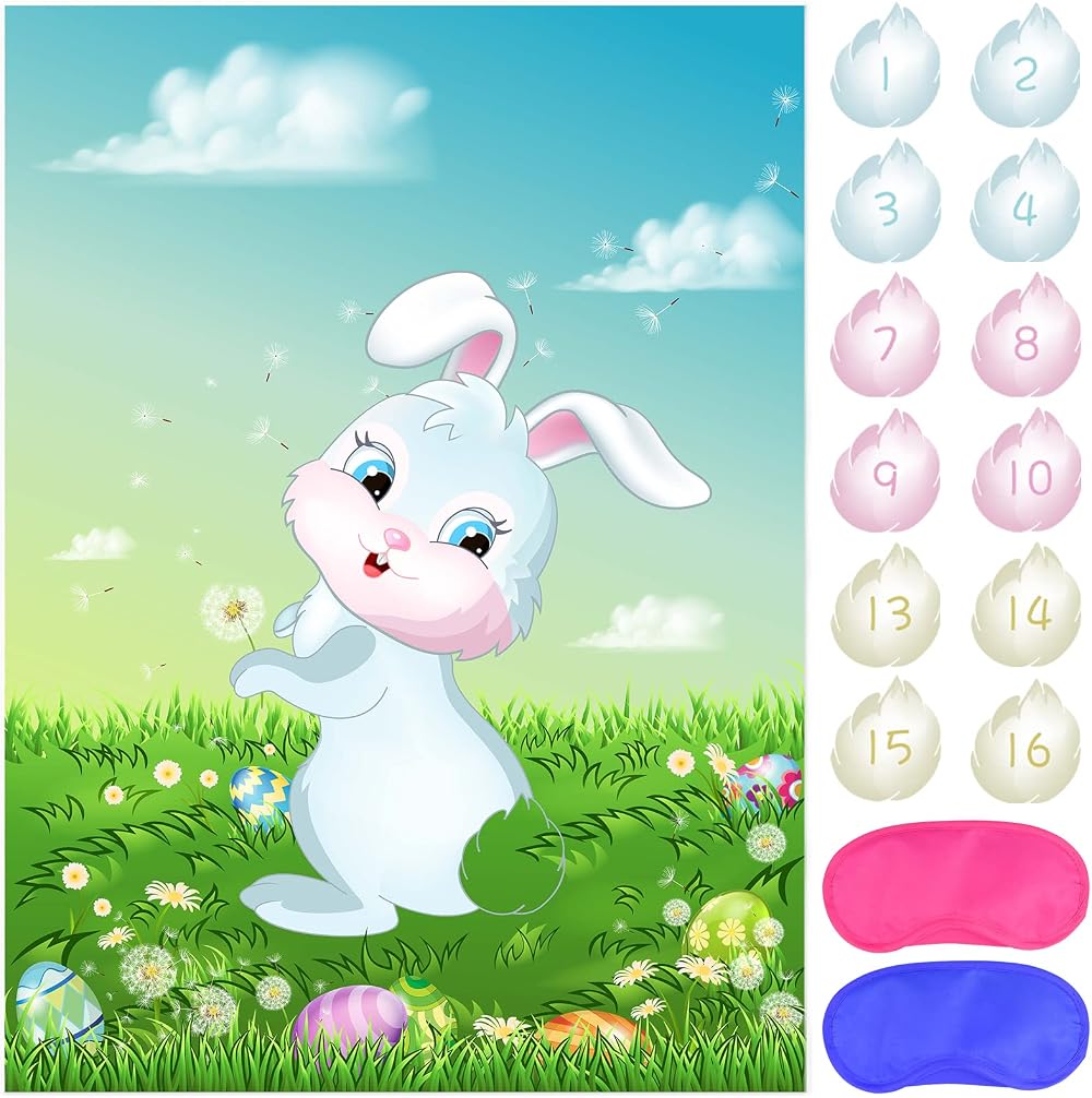 ASTARON Pin The Tail on The Bunny Game 24 Tail Stickers Easter Party Poster