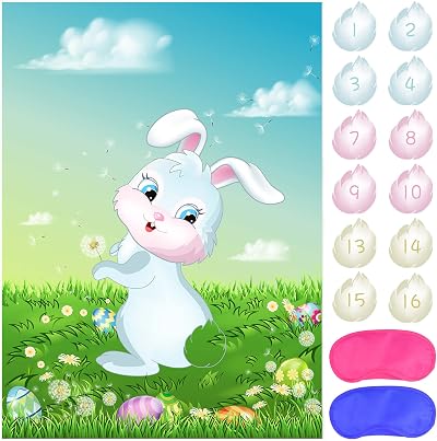 ASTARON Pin The Tail on The Bunny Game 24 Tail Stickers Easter Party Poster