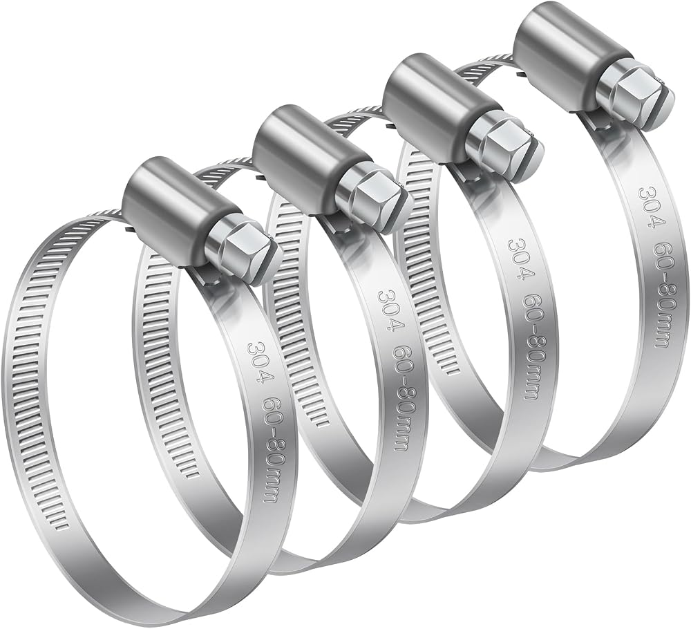 Bolatus 60-80mm Stainless Steel Worm Drive Hose Clamps 4 pcs