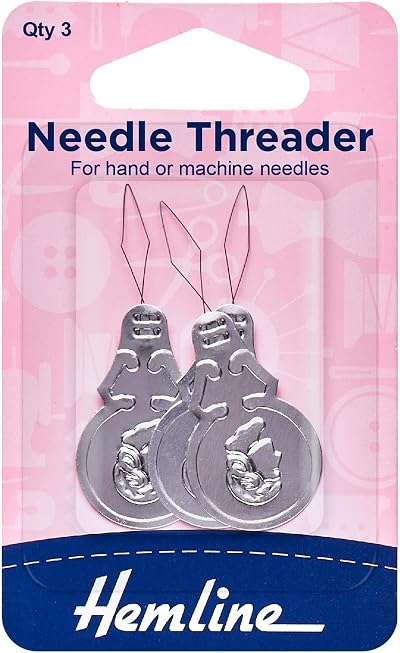 Hemline Aluminium Needle Threader, Pack of 3 for Hand and Machine Needles