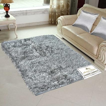 Avioni Polyester Blend Handloom Rugs, 4x6ft (Grey)