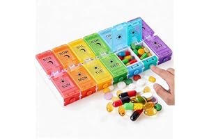 Qeedee Push Button Pill Organizer 2 Times a Day, Weekly Pill Organizer, Large 7 Day with Big AM/PM Compartments for Medicatio