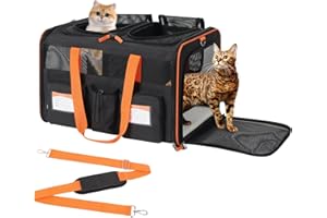 pidipiti 22''(L) x 16''(W) x 14''(H) Large Double pet Carrier for 2 Small-Medium Cats and car Travel,with a Removable Divider,Large Loading top,4 Pockets and Zipper Locks.