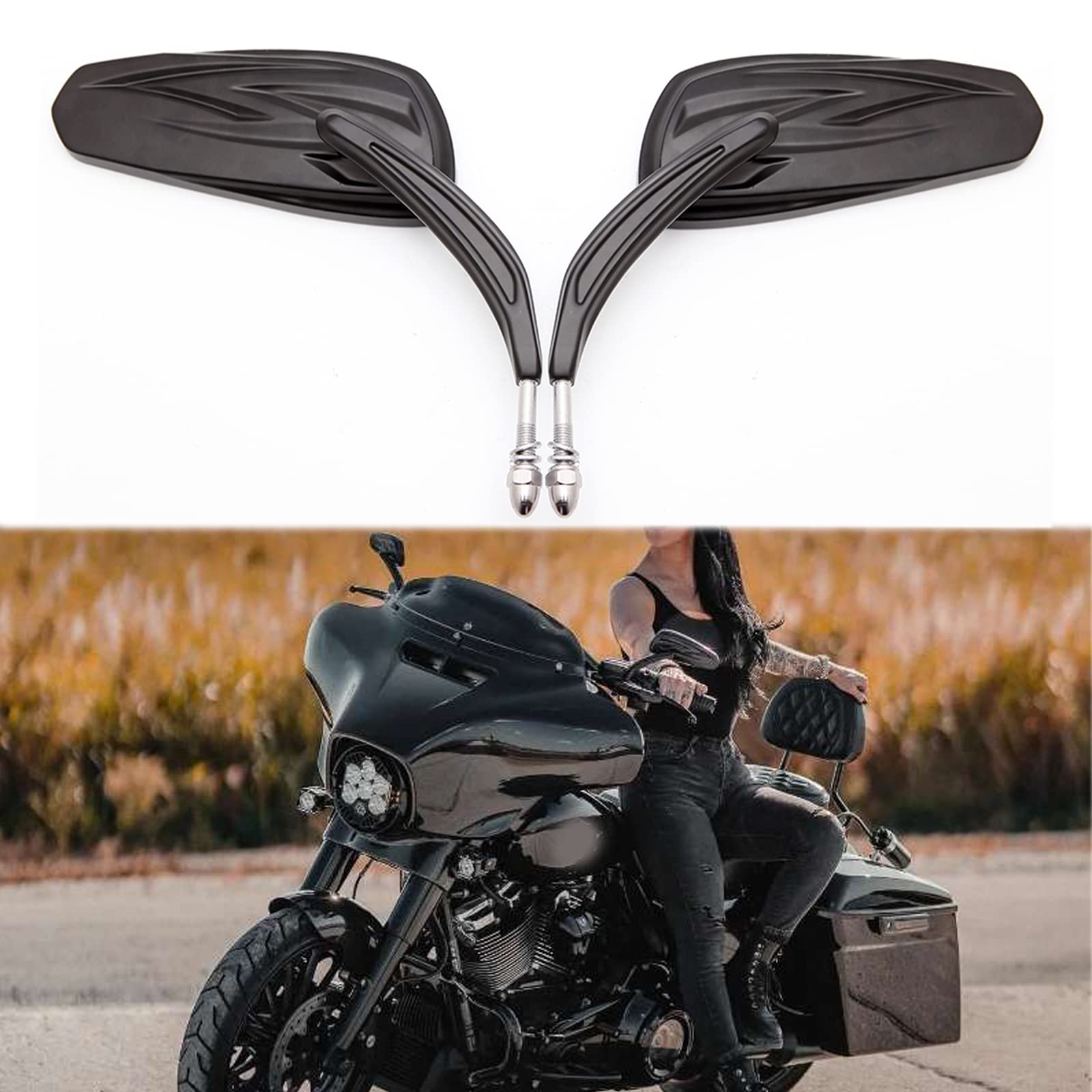 Photo 1 of Motorcycle Mirrors for Road King Sportster Street Glide Electra Glide Dyna Softail Road Glide 1982-2019 (Black#2)