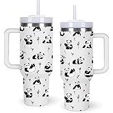 momocici 40oz Bamboo & Pandas Tumbler with Handle Gifts for Women.Panda Lover Cups Tumbler Gifts for Women.40 oz Birthday Christmas Panda Cup Tumblers for Pandas Lover.