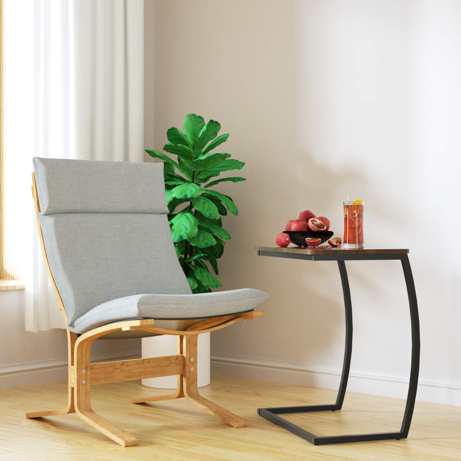 SRIWATANA Sofa Side End Tables Living Room, Accent Couch Table, Vintage C Table for Laptop Coffee Snack