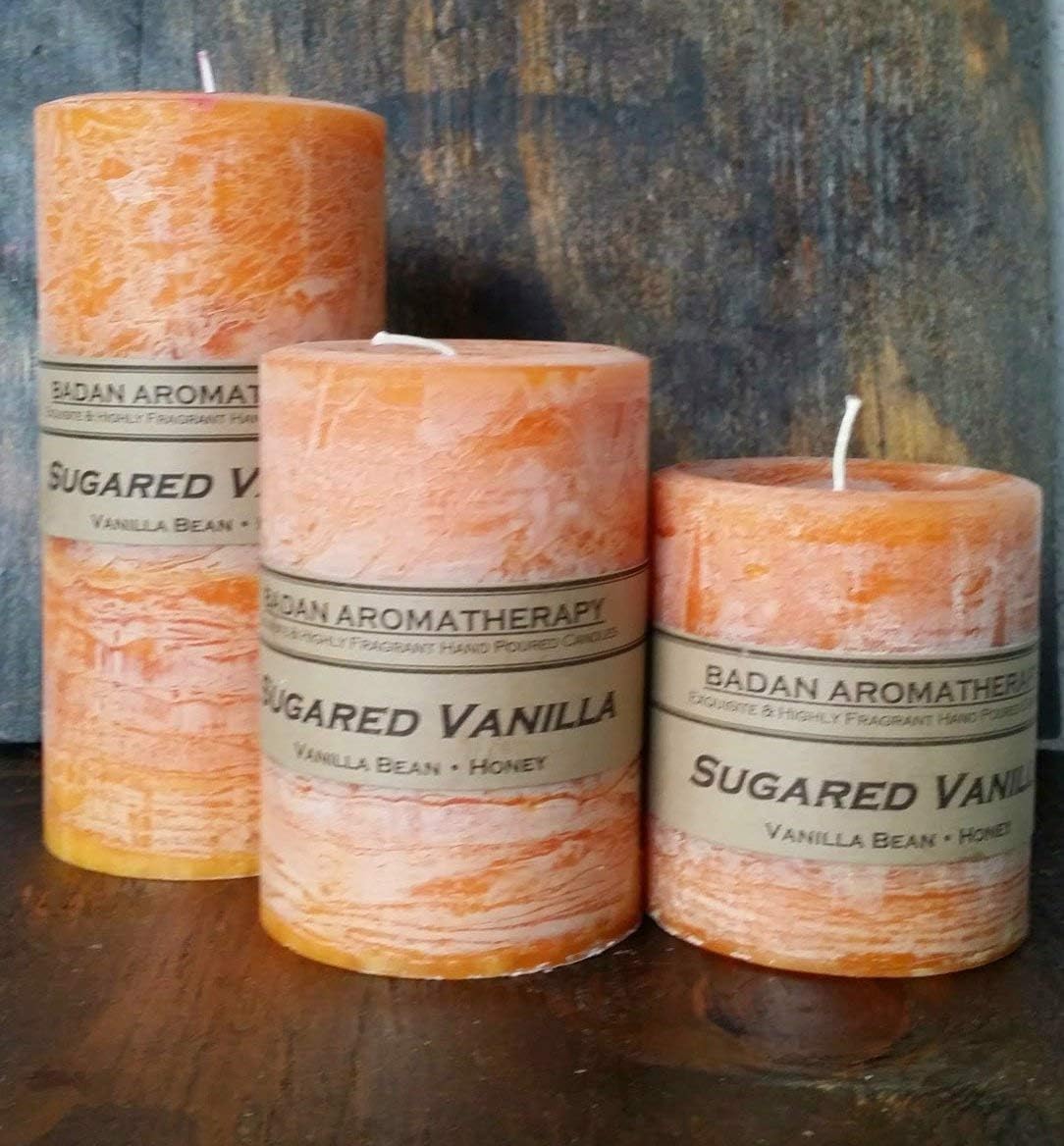 Badan Sugared Vanilla Scented Pillar Candle, Neutral Set of 3