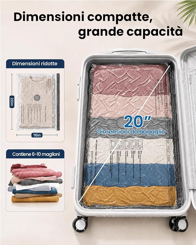 Sacchetti Sottovuoto Vestiti con Pompa Manuale, 4 Buste Sottovuoto Vestito (4 * 50x40cm), Sacchi Sottovuoto Vestito per Viaggi, Traslochi e Stoccaggio