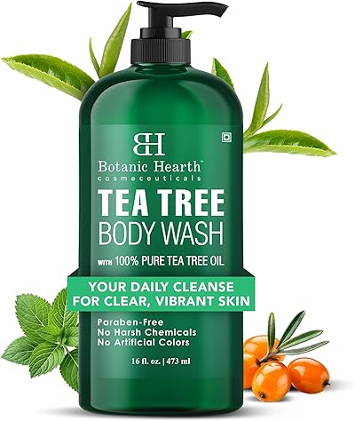 Botanic Hearth Tea Tree Body Wash Helps Nail Conditions Athletes Foot Ringworms Jock Itch & Body Odor Soothes Itching & Promotes Healthy Skin and Feet Naturally Scented 16fl oz