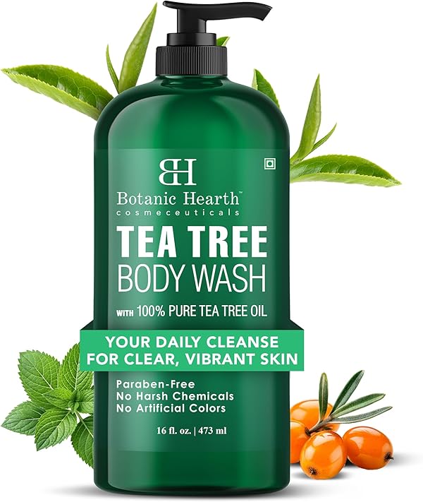 Botanic Hearth Tea Tree Body Wash Helps Nail Conditions Athletes Foot Ringworms Jock Itch & Body Odor Soothes Itching & Promotes Healthy Skin and Feet Naturally Scented 16fl oz