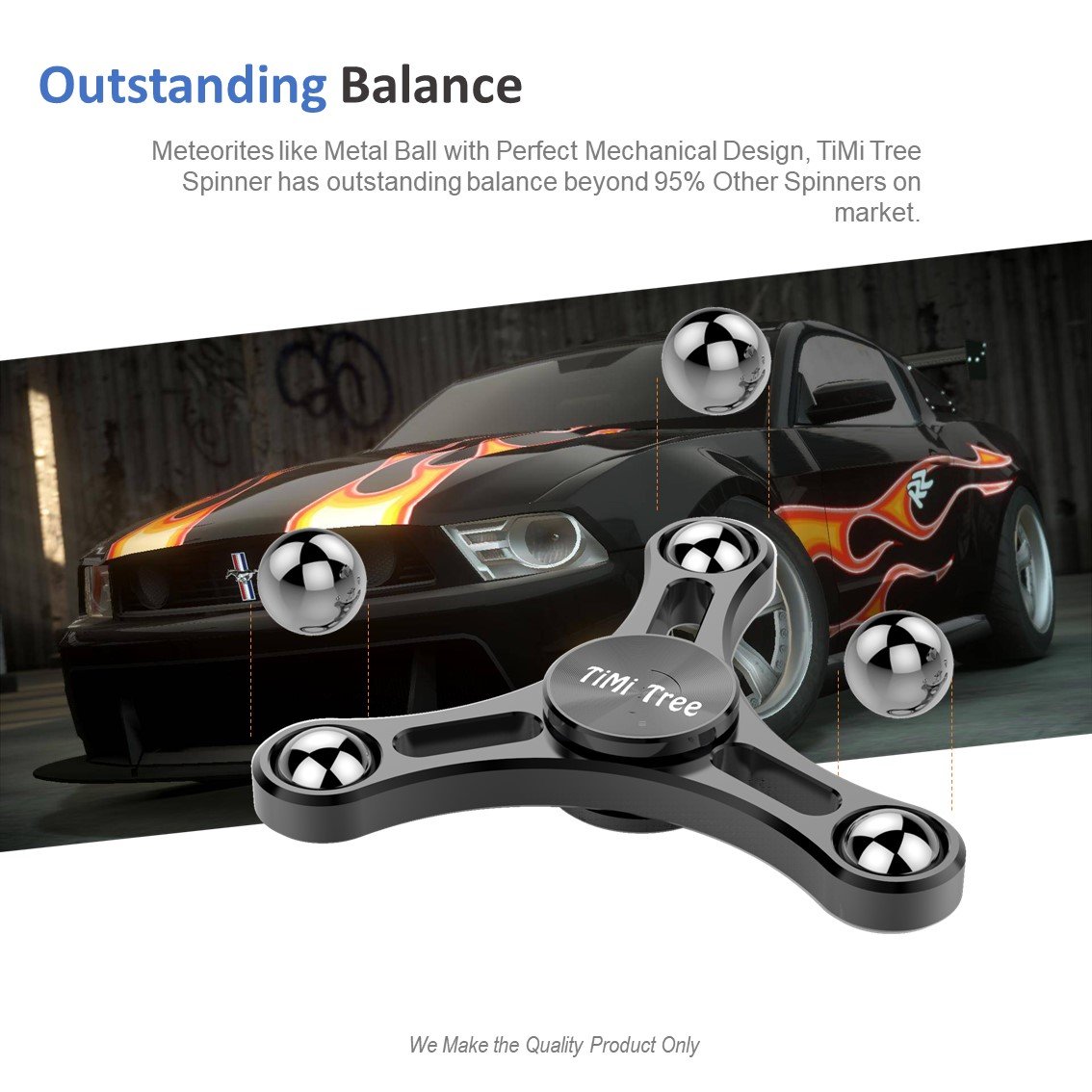 Finger Spinner Metal Black Fidget Toy Prime, New Fidget Spinner Modular Version Ball Bearing Hand Focusing Tri-Spinner build Spinner Tower with connectors by TiMi Tree