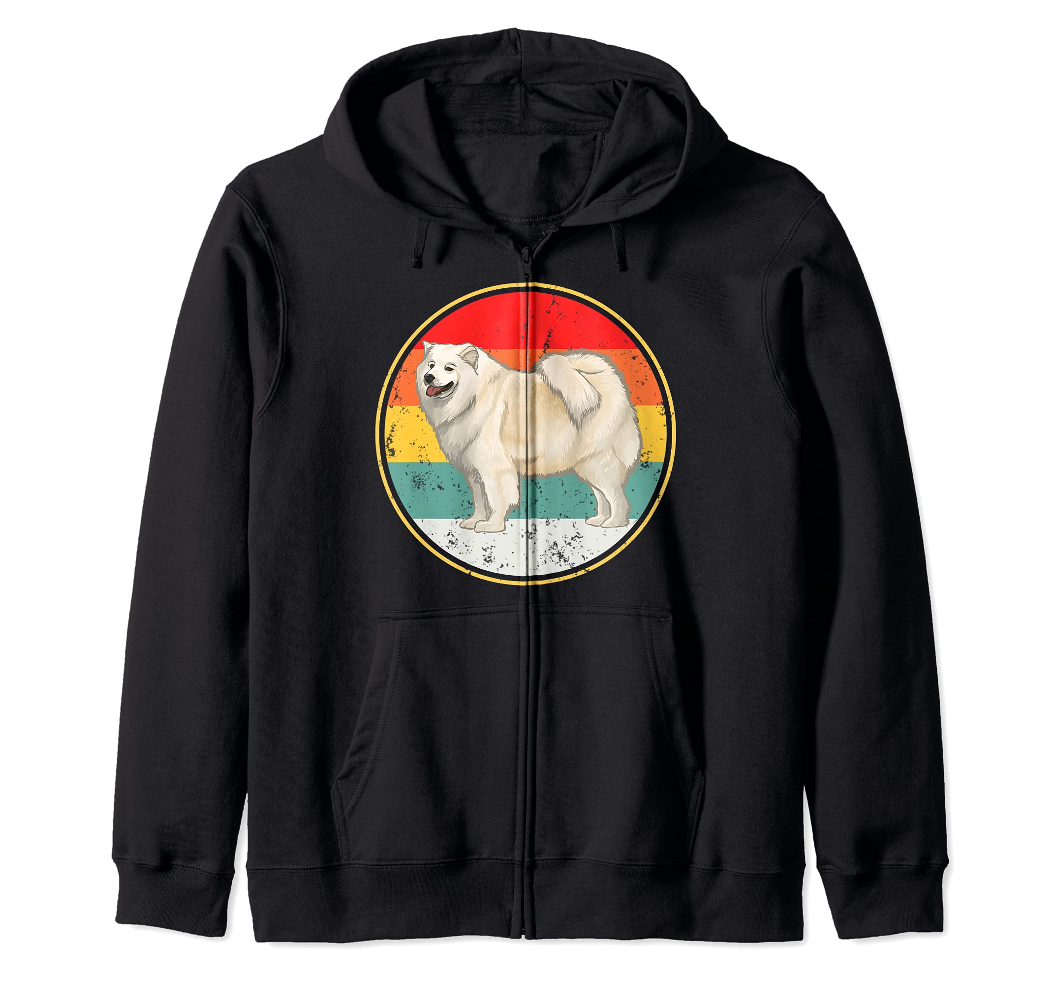 Vintage Retro Sunset Samoyed Dog Zip Hoodie