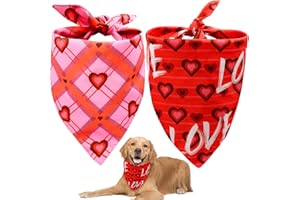 LANLW Valentines Dog Bandana 2 Pack, Adjustable Reversible Triangle Dog Scarf Pet Bandana for Small Medium Large Dogs Cats Pets, Wedding Holiday Valentine's Day Party Costumes (Valentines)