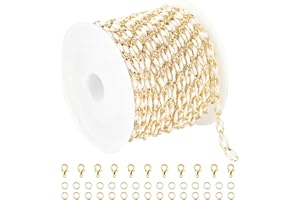 YOUBEIYEE White Enamel Cable Chain Customize Necklace DIY Jewelry Chain Roll, 2 Meters Gold Plated Brass Chain with Jump Rings and Lobster Clasps