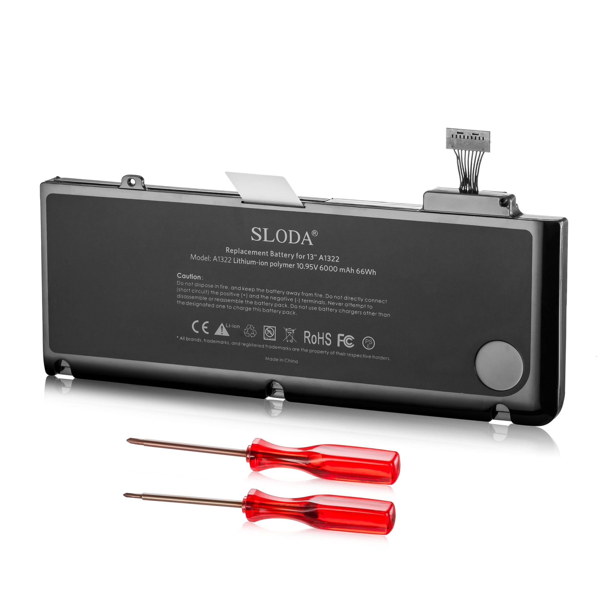 SLODA A1322 Laptop Battery replacement For MacBook Pro 13" inch (A1278 Mid-2009 Mid-2010 Early-2011 Late-2011 Mid-2012) replace notebook Built-in Assembly [Li-Polymer 10.95V 6000mAh/65.7Wh]